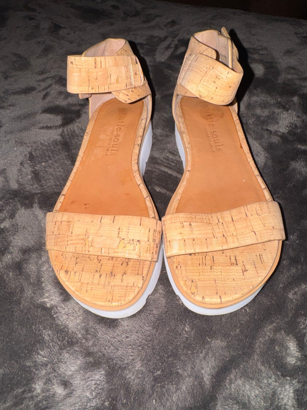 Gentle Souls Cork Sandals Size 6 White Sole Velcro Ankle Strap - Picture 2 of 7